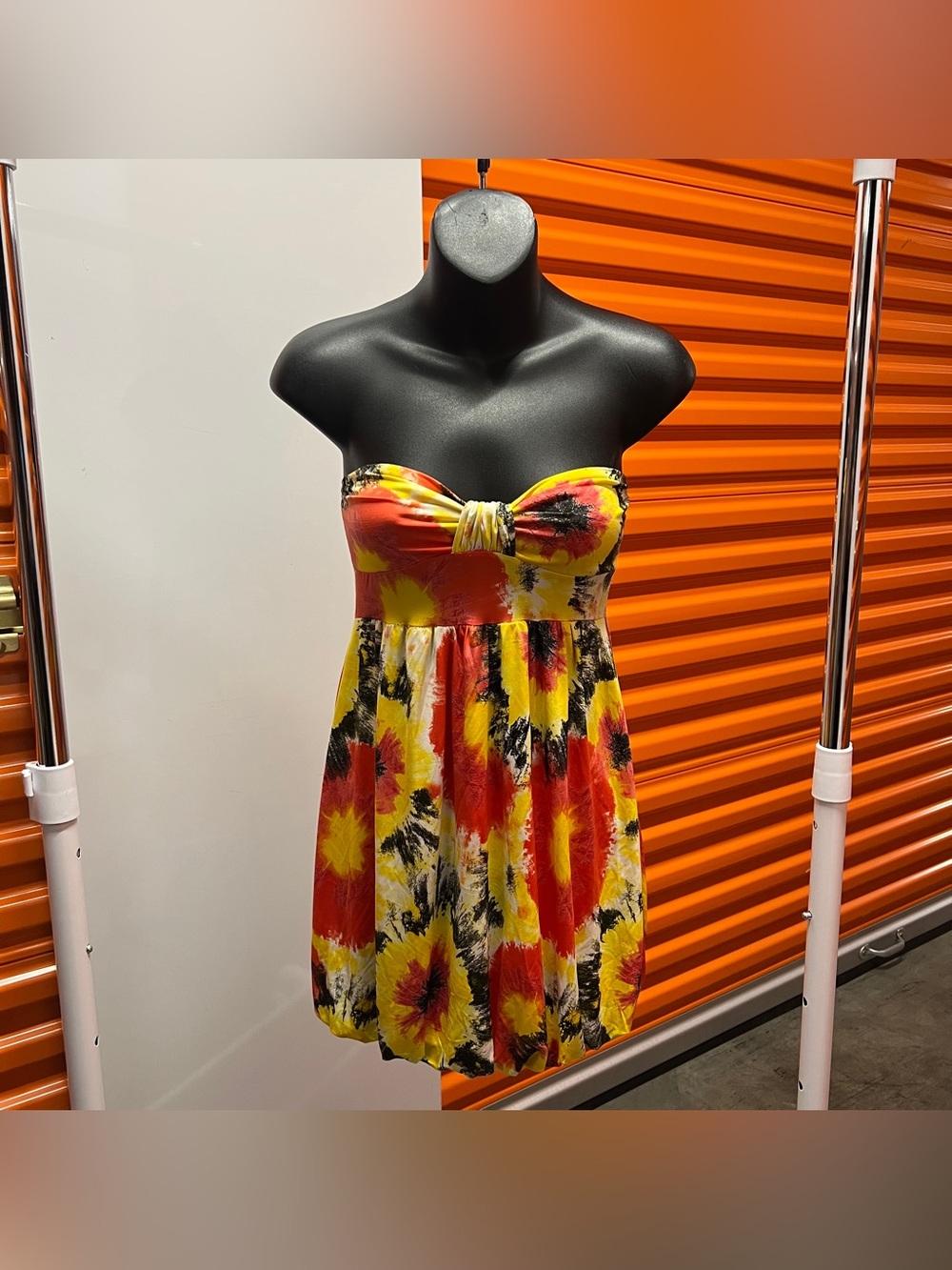 Rue 21 Red Orange/Yellow Strapless Balloon/Bubble Dress